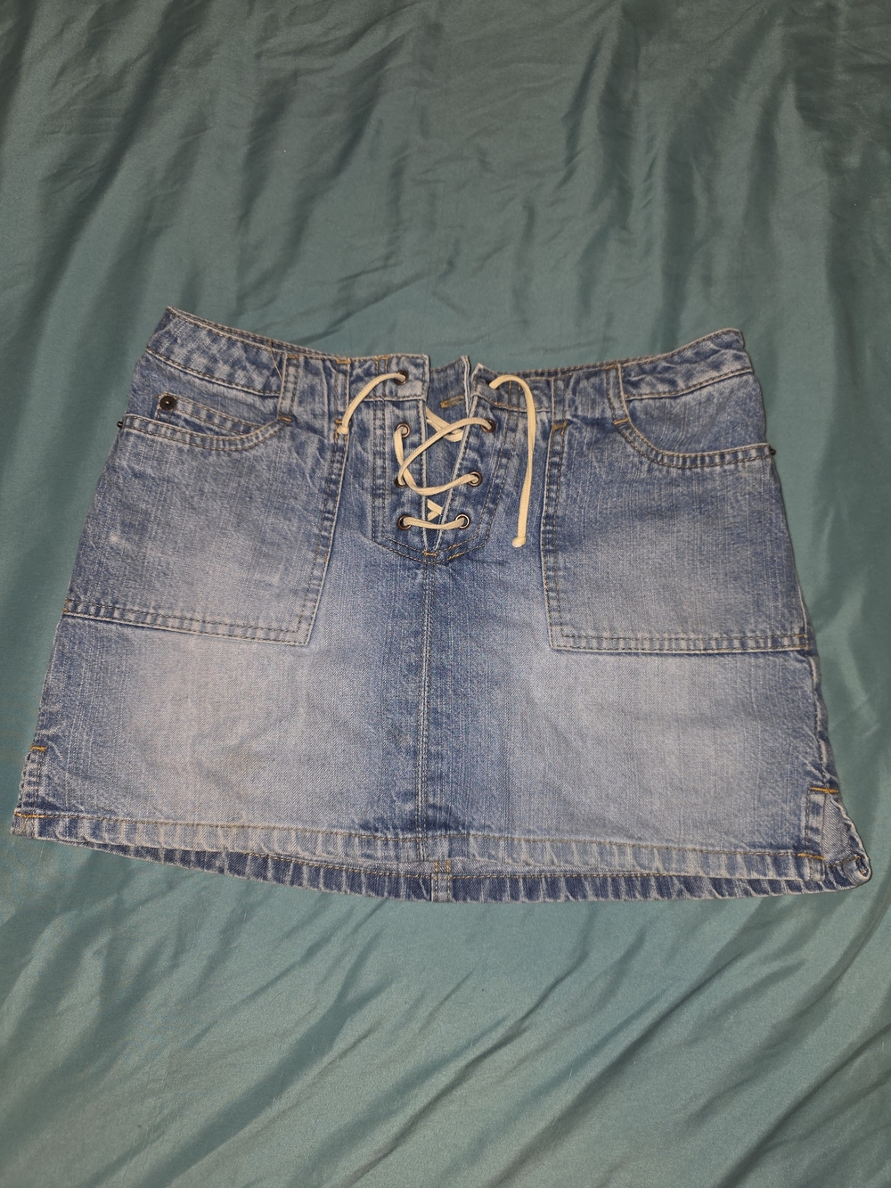 Jordache Light Blue Denim Mini Skort with Lace-Up Front